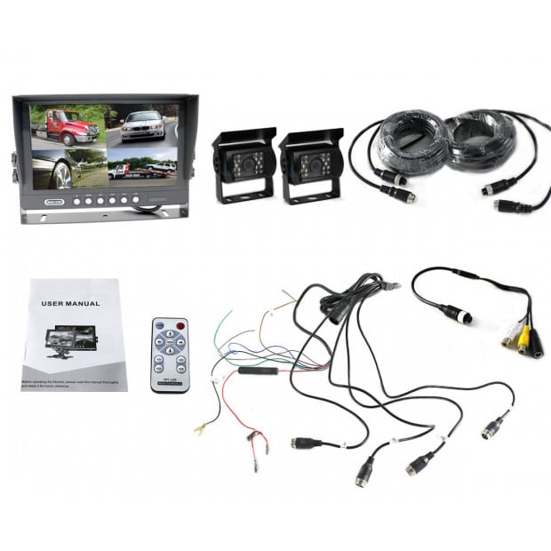 Elinz 9in Splitscreen Monitor 4pin Reversing 2x Cameras Package Image 5
