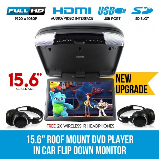 Elinz 15.6in Dvd Player Roof Mount In Car Flip Down Monitor Hdmi Suit Image 2