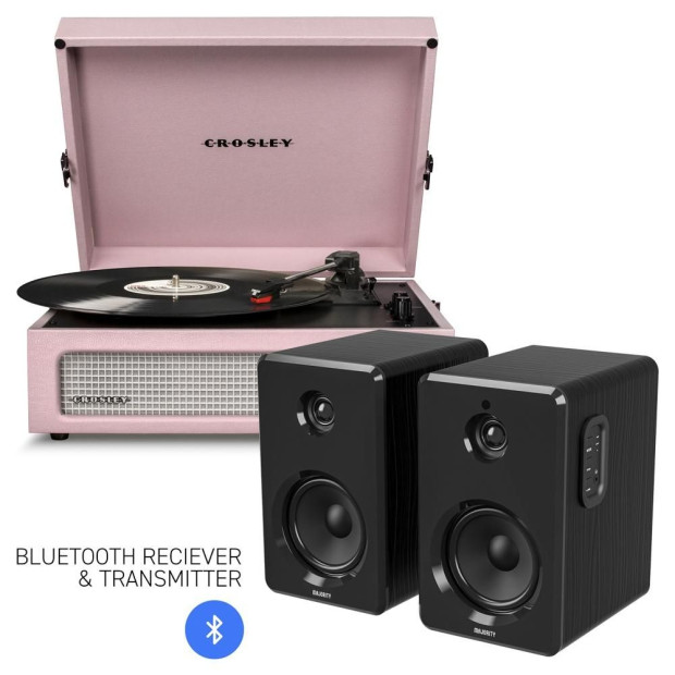 Bluetooth Portable Turntable Amethyst & Bundled Majority Speaker Black