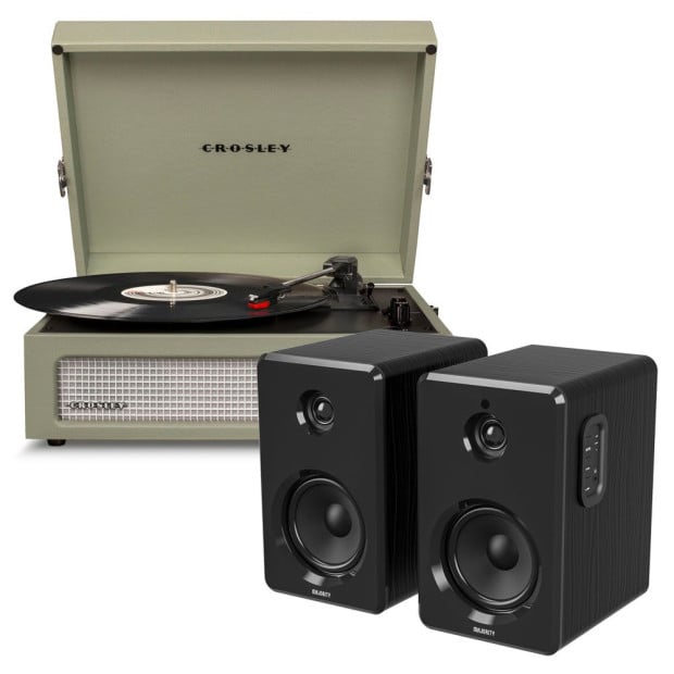 Crosley Voyager Bluetooth Turntable Sage + Majority D40 Speakers Black