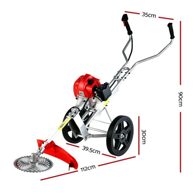 62cc Petrol Brush Cutter Whipper Saw Trimmer 2 Stroke 3-in-1 Wheel Image 2