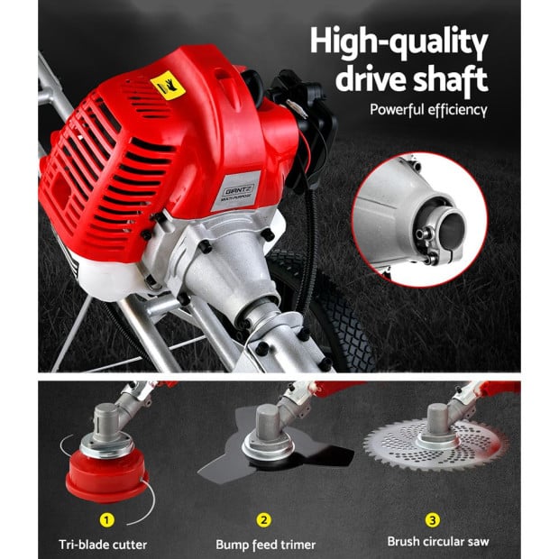 62cc Petrol Brush Cutter Whipper Saw Trimmer 2 Stroke 3-in-1 Wheel Image 7