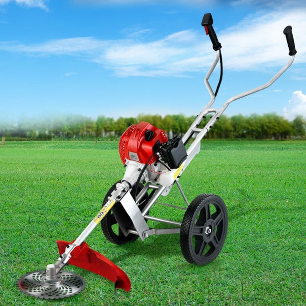 62cc Petrol Brush Cutter Whipper Saw Trimmer 2 Stroke 3-in-1 Wheel Image 8