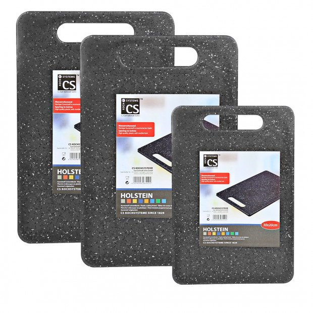 Holstein 3pc Black High Density Marble Plastic Chopping Board Set