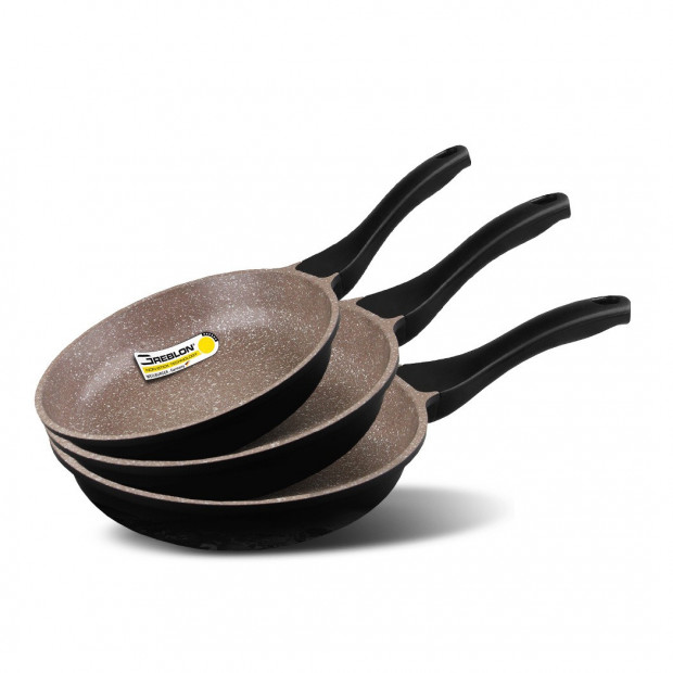K2 3pc Ceramic Stone Deep Frying Pan Frypans Cookware Non Stick