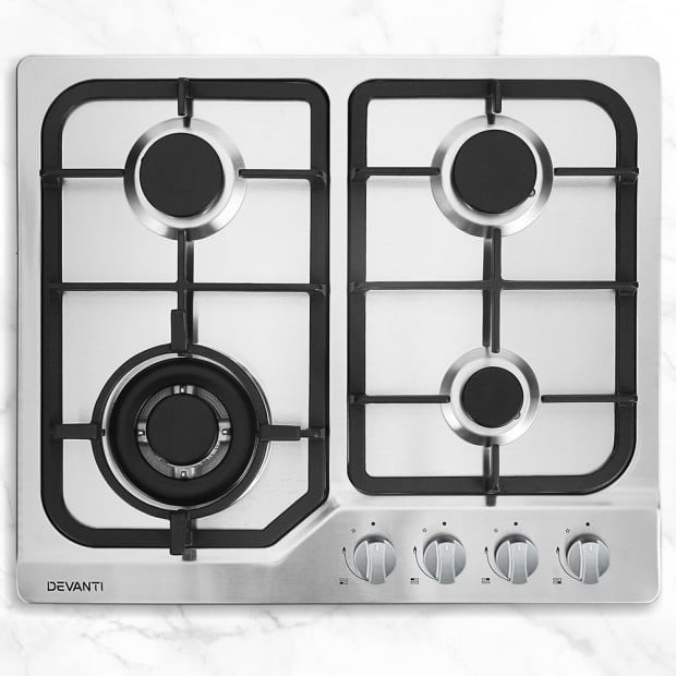 Gas Cooktop 60cm Gas Stove Cooker 4 Burner Cook Top Konbs NG LPG Steel Image 7