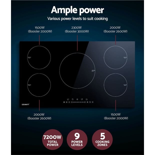 Induction Cooktop 90cm Electric Cooker Ceramic 5 Zones Stove Hot Plate Image 5