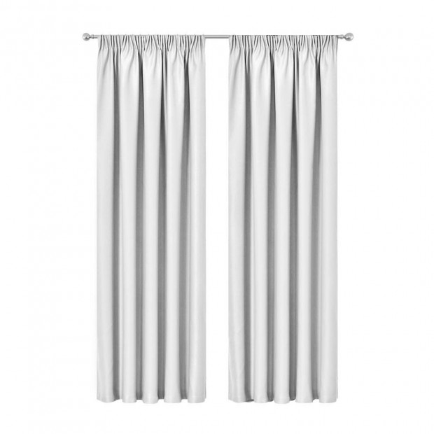 Artqueen 2X Pinch Pleat Pleated Blockout Curtains White 140cmx230cm