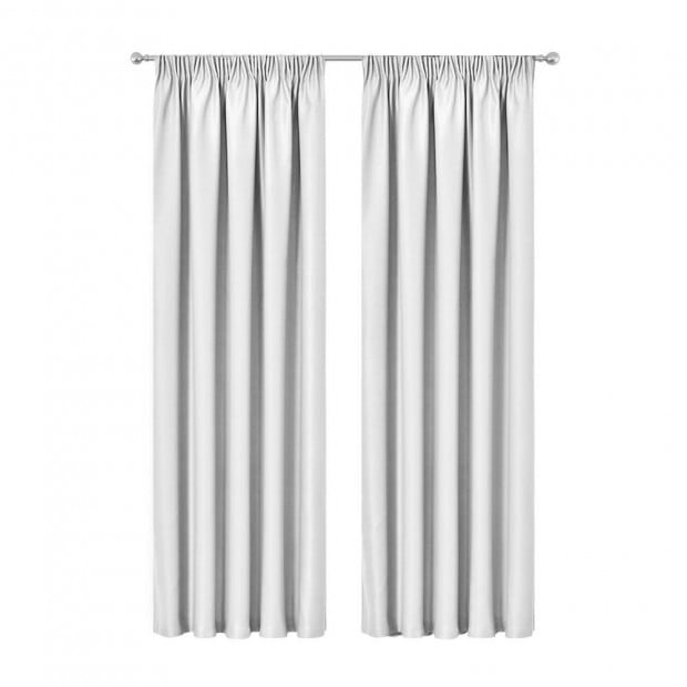Artqueen 2X Pinch Pleat Pleated Blockout Curtains White 240cmx230cm