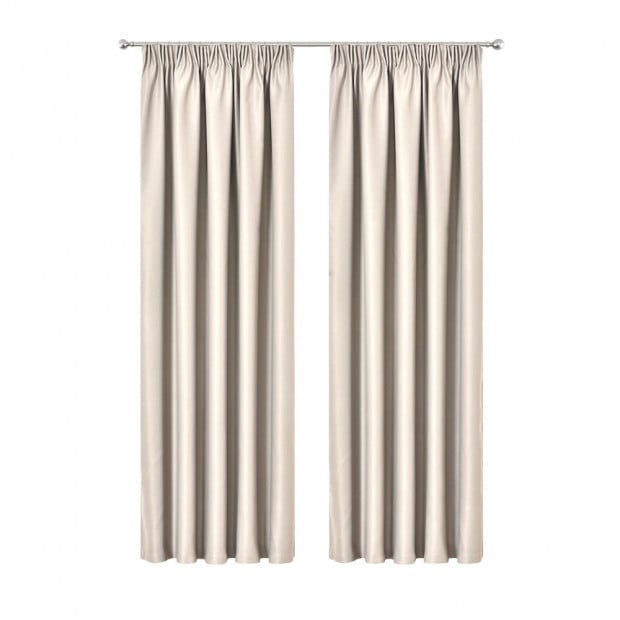 Art Queen 2 Pencil Pleat 240x230cm Blockout Curtains - Sand
