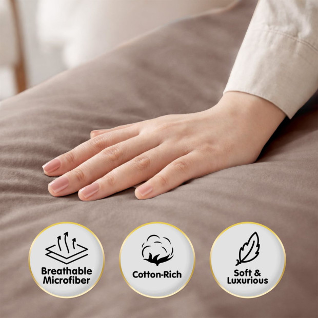 1000 Thread Count Cotton Rich Double Bed Sheet Set 4 Piece in Linen Image 4