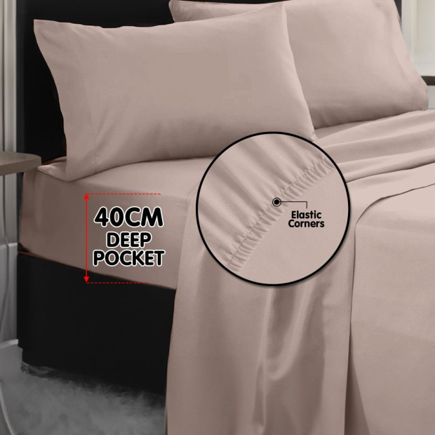 1000 Thread Count Cotton Rich Double Bed Sheet Set 4 Piece in Linen Image 8