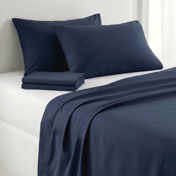 1000 Thread Count Cotton Rich Double Bed Sheet Set 4 Piece in Navy Image 7