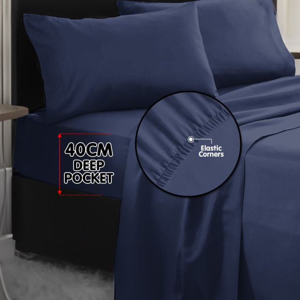1000 Thread Count Cotton Rich Double Bed Sheet Set 4 Piece in Navy Image 8