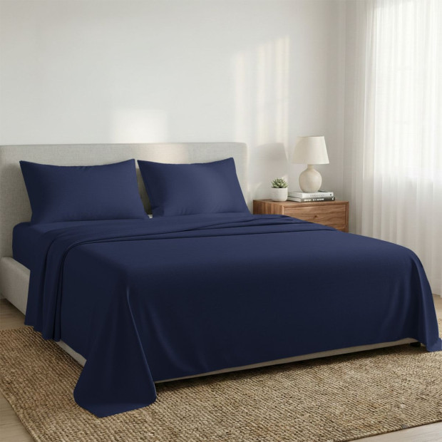 1000 Thread Count Cotton Rich Double Bed Sheet Set 4 Piece in Navy Image 9