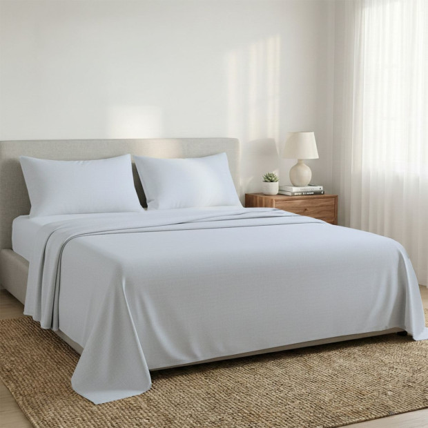 1000 Thread Count Cotton Rich Blue Double Bed Sheet Set 4 Piece in Pale Blue Image 9