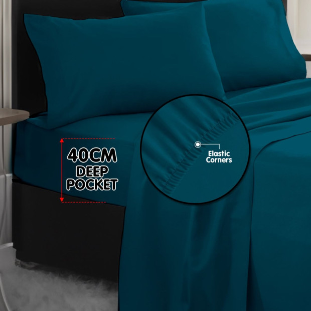 1000 Thread Count Cotton Rich Double Bed Sheet Set 4 Piece in Teal Image 7