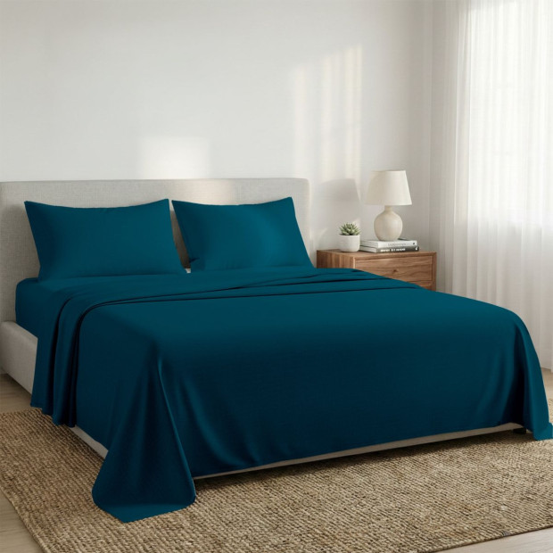 1000 Thread Count Cotton Rich Double Bed Sheet Set 4 Piece in Teal Image 8