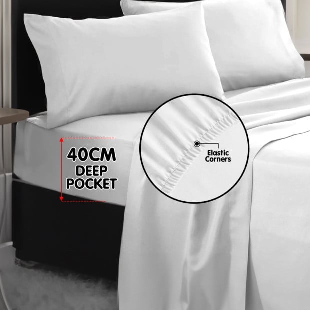 1000 Thread Count Cotton Rich Double Bed Sheet Set 4 Piece in White Image 8