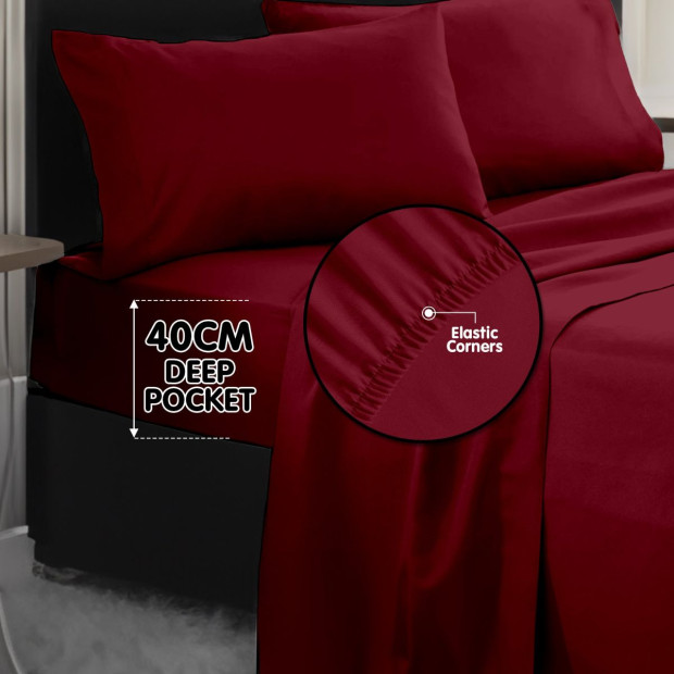 1000 Thread Count Cotton Rich King Bed Sheet Set 4-Piece Gift Pack in Burgundy Image 9