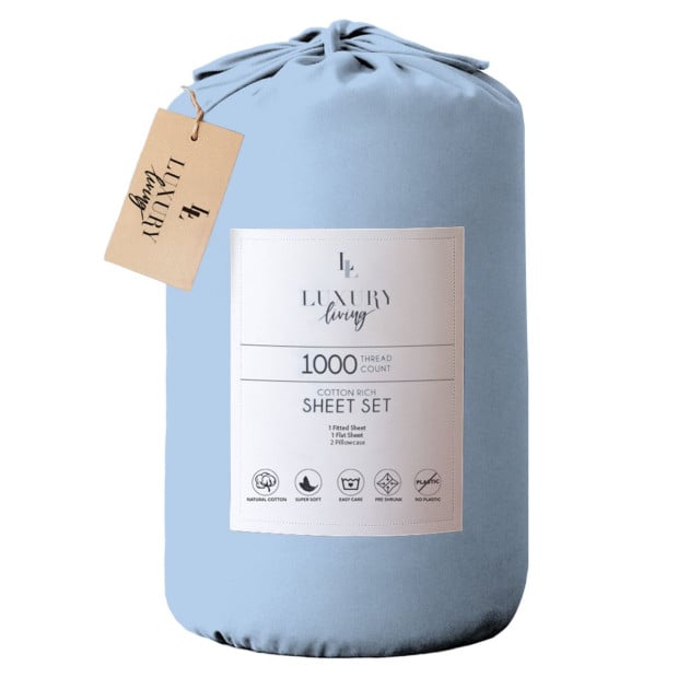 1000 Thread Count Cotton Rich King Bed Sheets 4-Piece Set - Blue Image 3