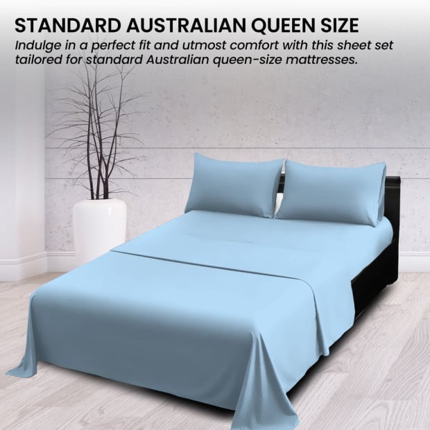 1000 Thread Count Cotton Rich King Bed Sheets 4-Piece Set - Blue Image 4