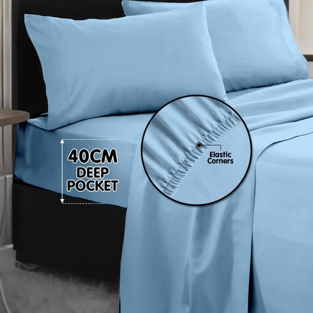 1000 Thread Count Cotton Rich King Bed Sheets 4-Piece Set - Blue Image 8