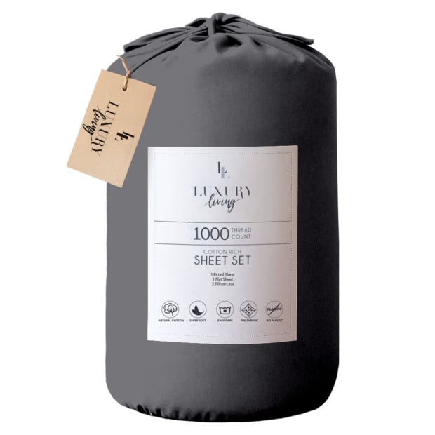 1000 Thread Count Cotton Rich King Bed Sheets 4-Piece Set - Charcoal Image 3