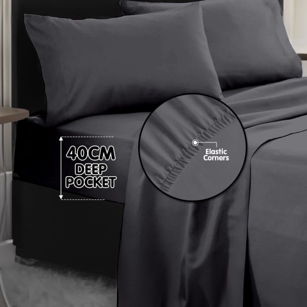 1000 Thread Count Cotton Rich King Bed Sheets 4-Piece Set - Charcoal Image 8