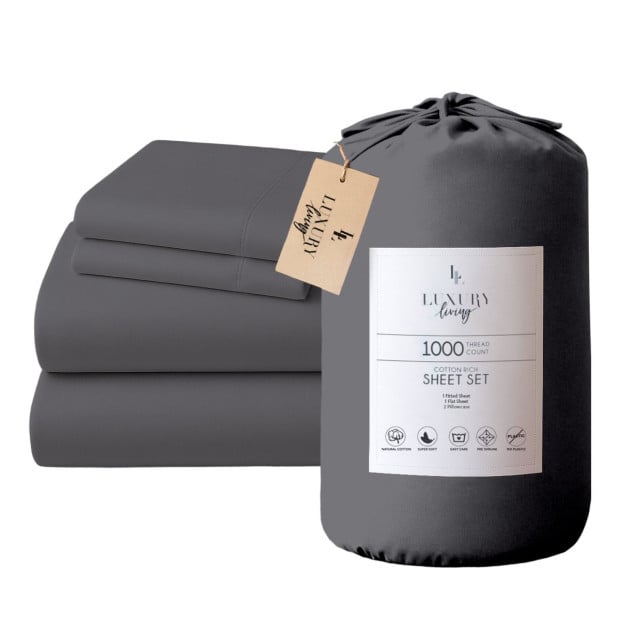 1000 Thread Count Cotton Rich King Bed Sheet Set 4-Piece Gift Pack in Charcoal