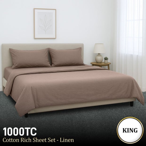1000 Thread Count Cotton Rich King Bed Sheets 4-Piece Set - Linen