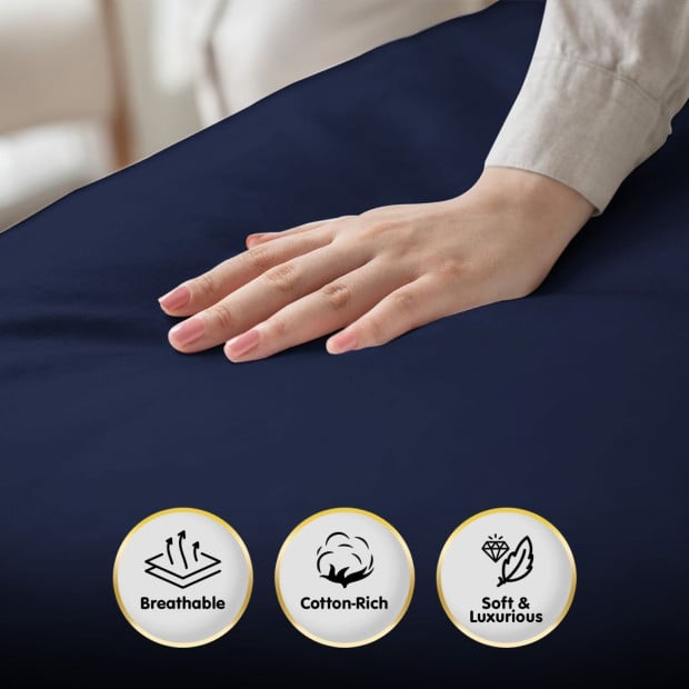 1000 Thread Count Cotton Rich King Bed Sheets 4-Piece Set - Navy Image 4