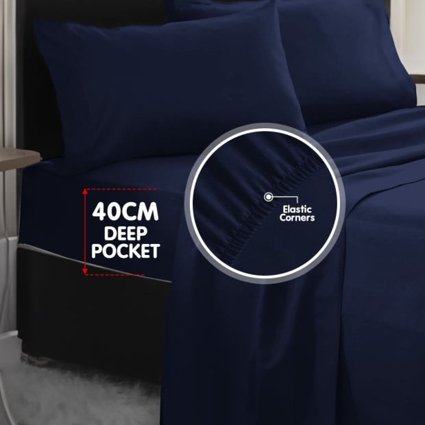 1000 Thread Count Cotton Rich King Bed Sheets 4-Piece Set - Navy Image 6