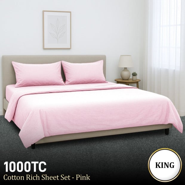 1000 Thread Count Cotton Rich King Bed Sheet Set 4-Piece Gift Pack in Pink Image 2