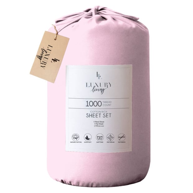 1000 Thread Count Cotton Rich Queen Bed Sheet Set 4-Piece Gift Pack in Pink Image 3