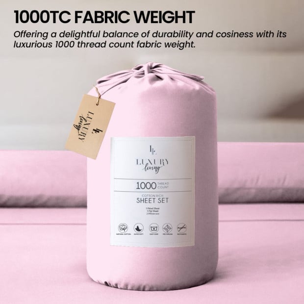 1000 Thread Count Cotton Rich Queen Bed Sheet Set 4-Piece Gift Pack in Pink Image 6