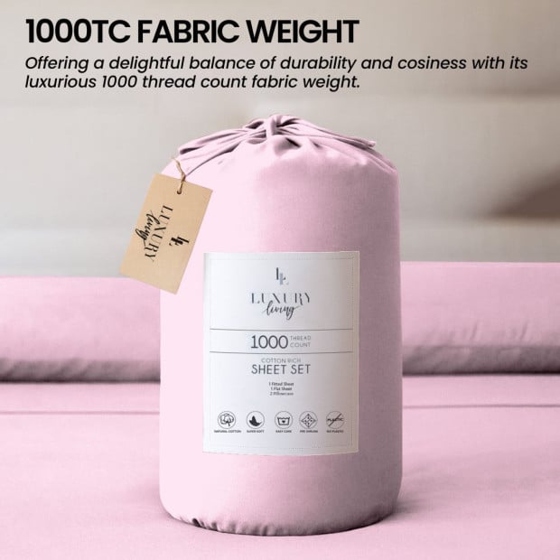 1000 Thread Count Cotton Rich King Bed Sheet Set 4-Piece Gift Pack in Pink Image 7