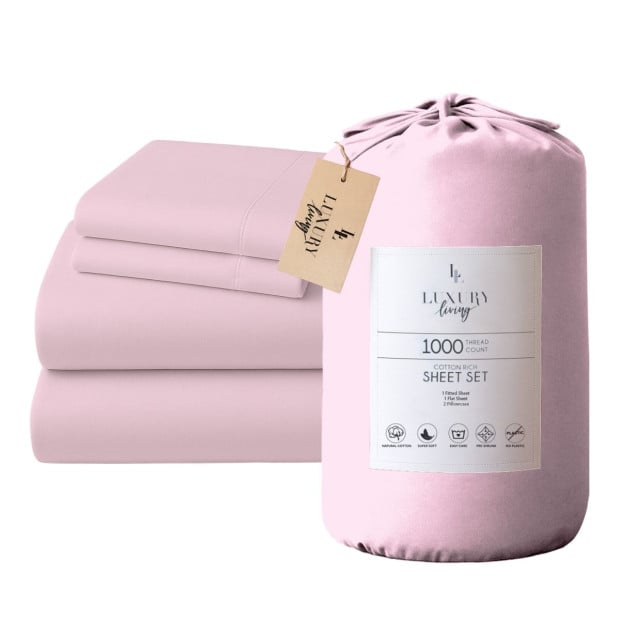 1000 Thread Count Cotton Rich King Bed Sheet Set 4-Piece Gift Pack in Pink