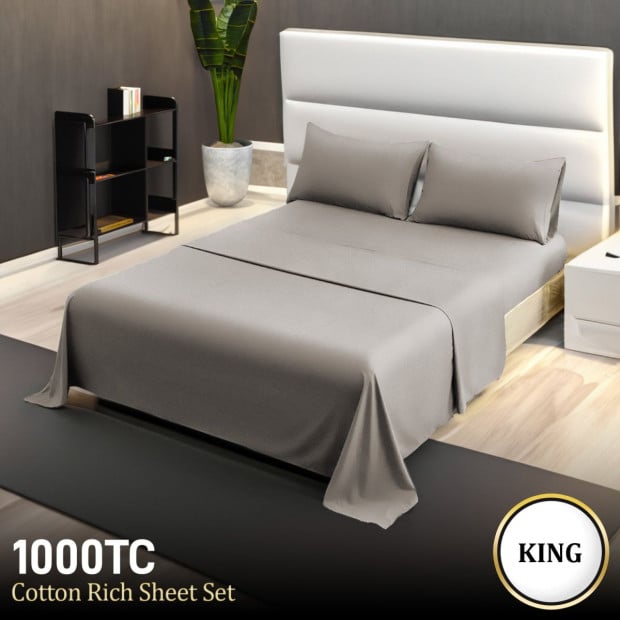 1000tc Cotton Rich King Sheet Set - Silver