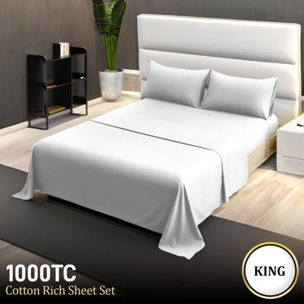 1000tc Cotton Rich King Sheet Set - White