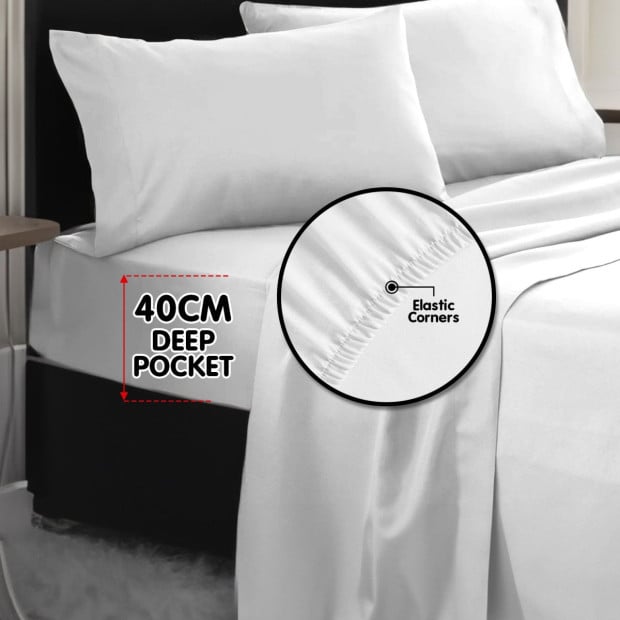 1000 Thread Count Cotton Rich King Bed Sheets 4-Piece Set - White Image 6