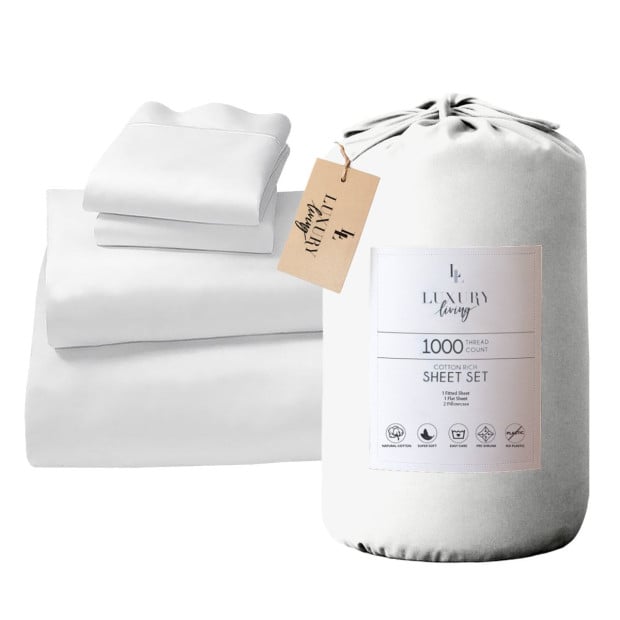 1000 Thread Count Cotton Rich King Bed Sheet Set 4-Piece Gift Pack in White