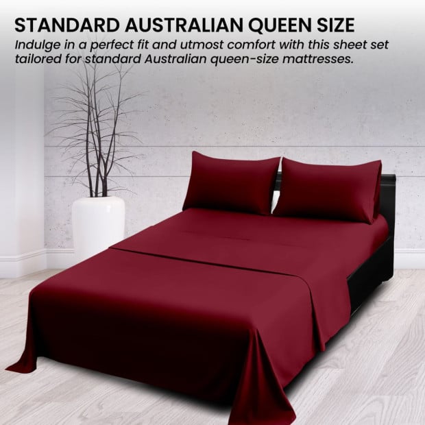 1000 Thread Count Cotton Rich Queen Bed Sheet Set 4-Piece Gift Pack in Burgundy Image 4