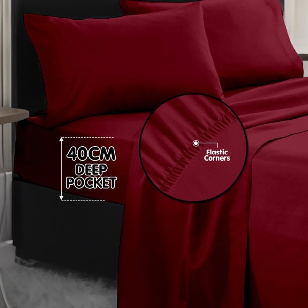 1000 Thread Count Cotton Rich Queen Bed Sheets 4-Piece Set - Burgundy Image 8
