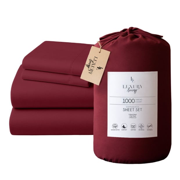 1000 Thread Count Cotton Rich Queen Bed Sheet Set 4-Piece Gift Pack in Burgundy