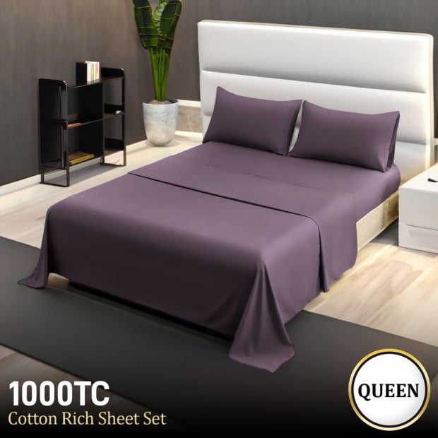 1000 Thread Count Cotton Rich Queen Bed Sheet Set 4-Piece Gift Pack in Lilac Image 8