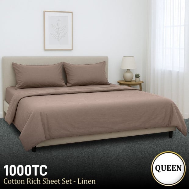 1000 Thread Count Cotton Rich Queen Bed Sheets 4-Piece Set - Linen