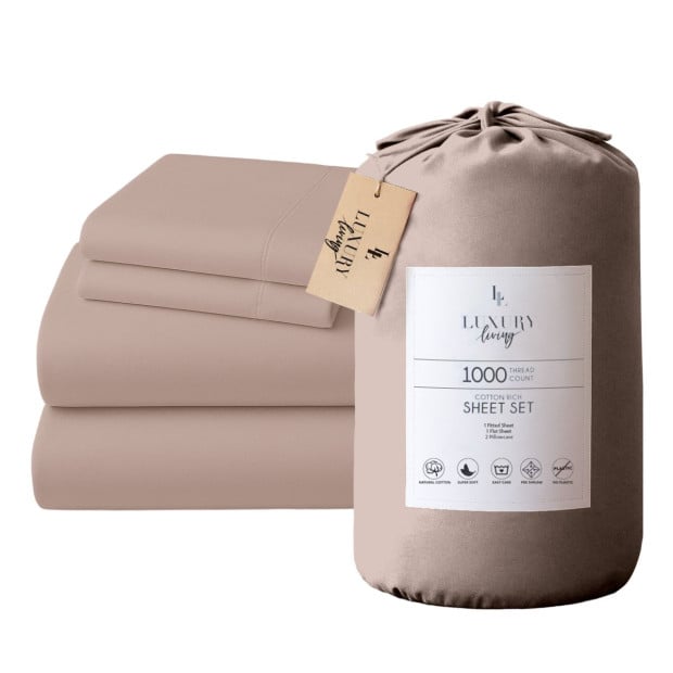 1000 Thread Count Cotton Rich Queen Bed Sheet Set 4-Piece Gift Pack in Linen