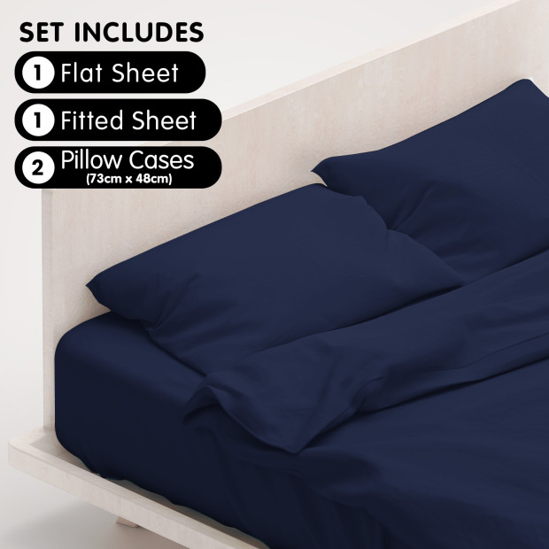 1000 Thread Count Cotton Rich Queen Bed Sheets 4-Piece Set - Navy Image 6