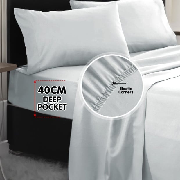 1000 Thread Count Cotton Rich Queen Bed Sheets 4-Piece Set - Pale Blue Image 6